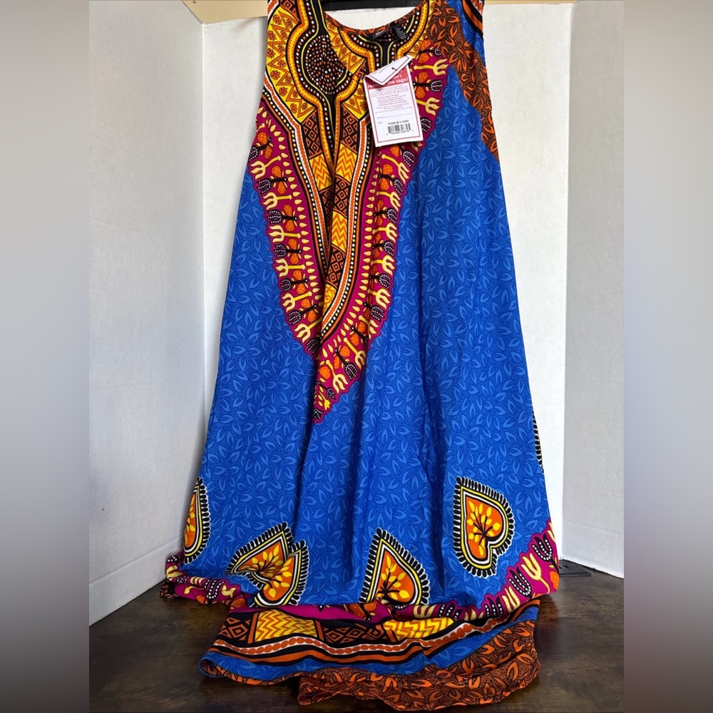 ESY Studio EY Boho Tunic Summer Maxi Dress Sleeveless African Print OS NEW Blue
